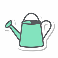Fototapeta premium Cute teal colored watering can icon illustration with thick outlines and soft shadow on white background for gardening and plant care concept in sticker style