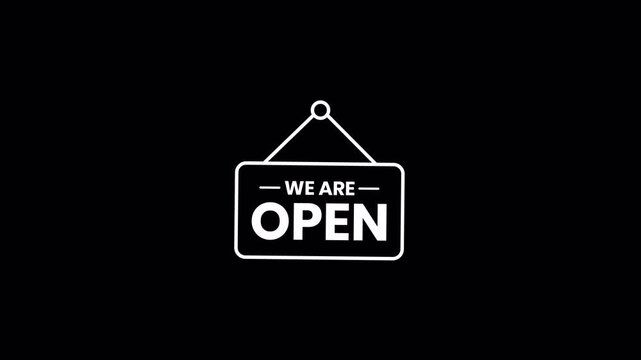 We Are Open Hanging Sign Loop on Alpha Channel