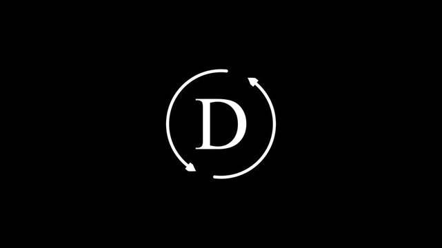 Minimalist animated reveal with glowing d symbol on black background motion