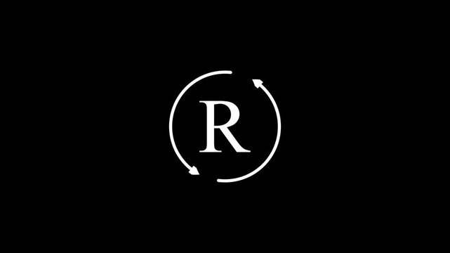 Circular registered trademark symbol r on black background minimalist