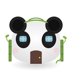Cute 3D Realistic Panda in Kawaii Bamboo Cottage Illustration © RAHMAN