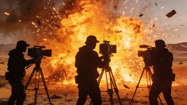 Film crew shooting explosion scene