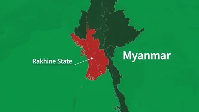 Map of myanmar featuring rakhine state detailed digital representation