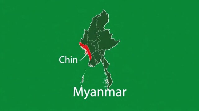 Highlighting chin state on map of myanmar the specific region