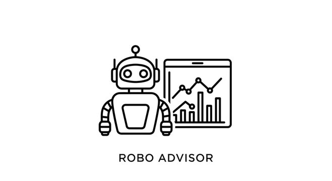 Robo Advisor Icon with Financial Chart and Robot, Digital Investment Concept