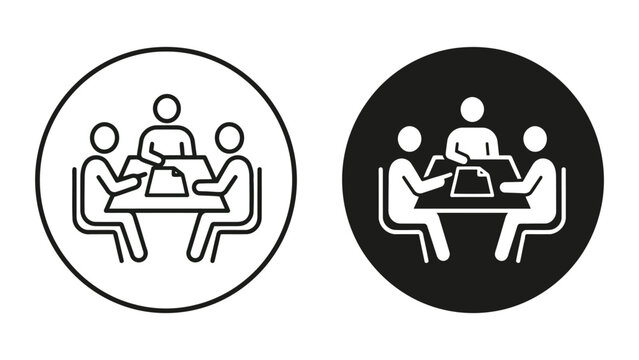Business team meeting icon set around a table with business teamwork corporate