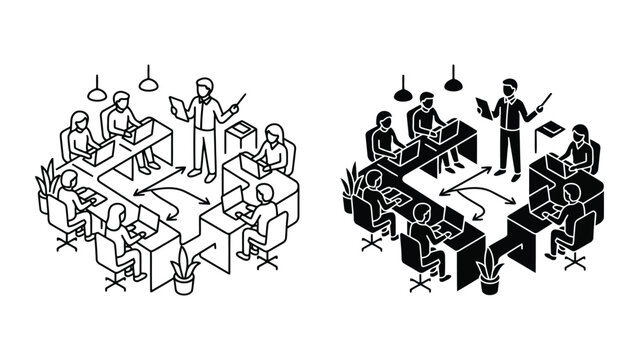 Corporate office team collaboration and training session icon with collaboration
