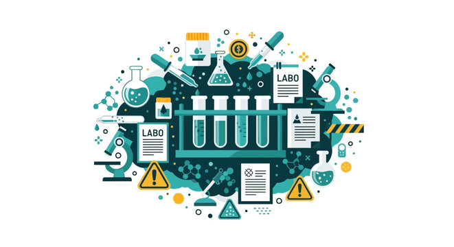 Science Laboratory Research and Chemistry Equipment Flat Vector Illustration