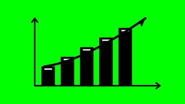 A bar graph showing an upward trend, symbolizing growth, progress, and positive financial development in a business context on a green background