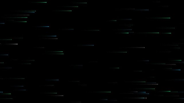 Glowing blue and green binary code streams flowing horizontally through dark cyberspace representing data transmission processes