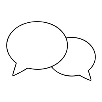 Hand-drawn speech bubble vector icon featuring two overlapping chat dialogue bubbles in minimalist black line art, perfect for messaging apps, communication concepts, conversation design elements.