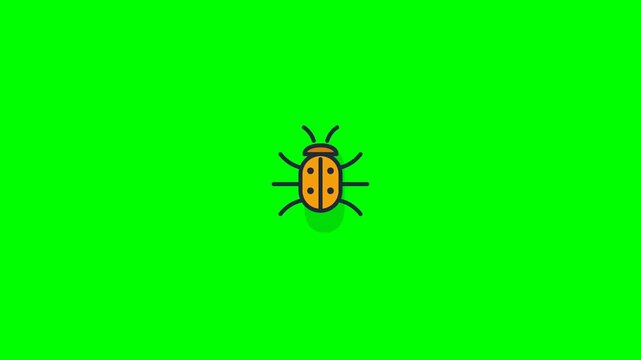 Vibrant 2D material ladybug cartoon icon animation on a bright green screen background for easy keying and compositing into various creative projects and digital designs
