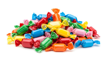 Assorted colorful wrapped candies in a pile © Abdur