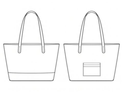 Trapeze shoulder tote bag fashion technical sketch front and back view with square patch pocket