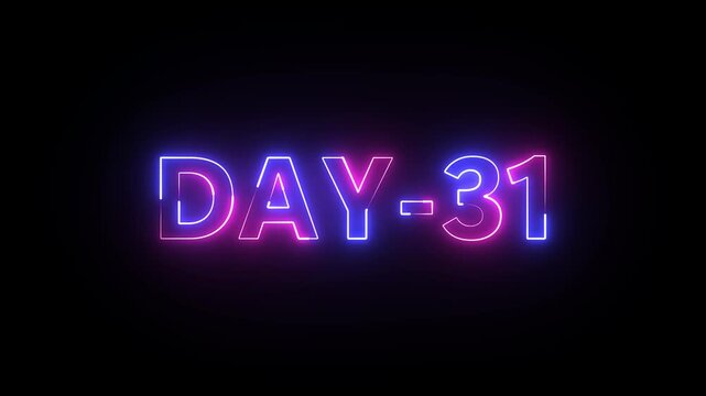 Glowing neon text day 31. Neon text animation videos on black background