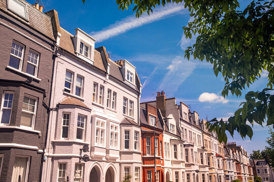 LONDON - colourful upmarket terraced houses in Fulham