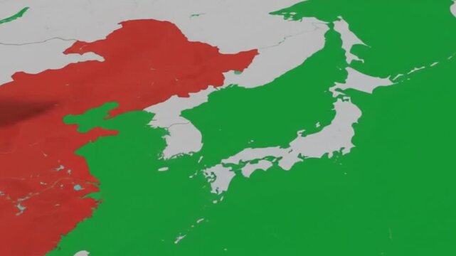 Map featuring flags of china and japan on top of asian territory