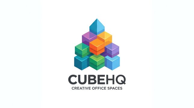 Abstract illustration of colorful stacked cubes representing modern creative office spaces.