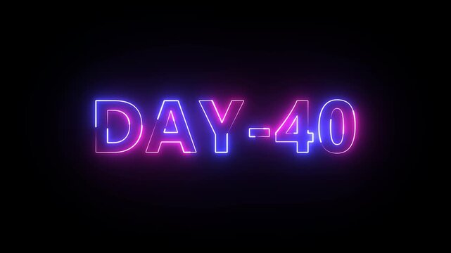 Glowing neon text day 40. Neon text animation videos on black background