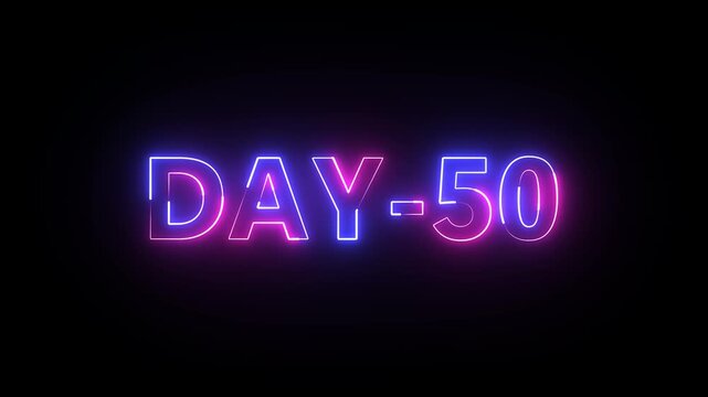Glowing neon text day 50. Neon text animation videos on black background