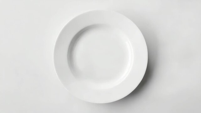 A single, pristine white plate against a blurred background, emphasizing its shine and purity.