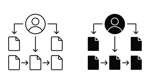 Task delegation workflow icon set with delegation workflow management