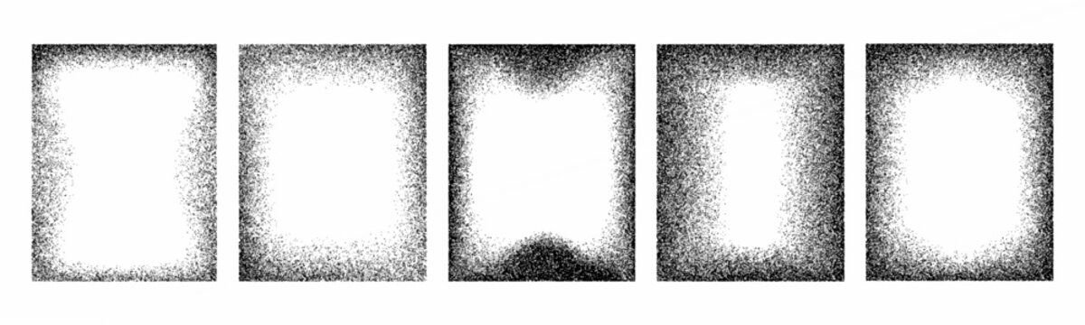 Set of grainy frames created with a stipple dot pattern.