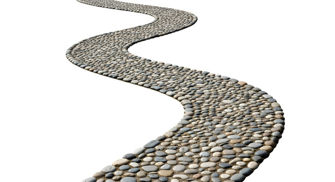 Curved stone path winding through a landscape