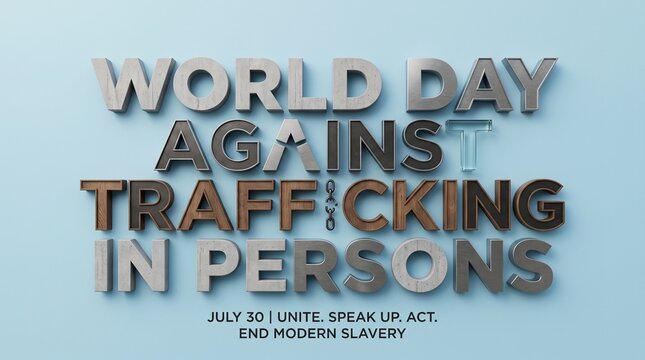 Conceptual 3D typography design for anti human trafficking and modern slavery awareness day