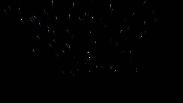 Glowing cyan and white particles erupt upwards in a dynamic motion display on dark space