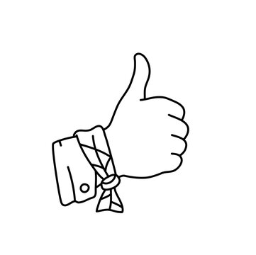 Hand drawn cute scout hand showing thumbs up approval positive gesture icon doodle vector pramuka school uniform simple line outline graphic