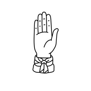 Hand drawn cute scout hand giving front view three finger salute icon doodle vector pramuka school uniform simple line outline graphic
