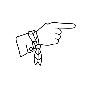 Hand drawn cute scout hand pointing right direction gesture icon doodle vector pramuka school uniform simple line outline graphic