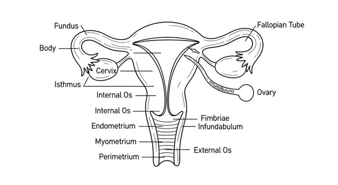 Anatomical Diagram of the Female Reproductive System: Uterus, Ovaries, Fallopian Tubes