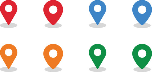 Colorful map pin icons set location markers for navigation and geographic data visualization © MRTSHAHINUR