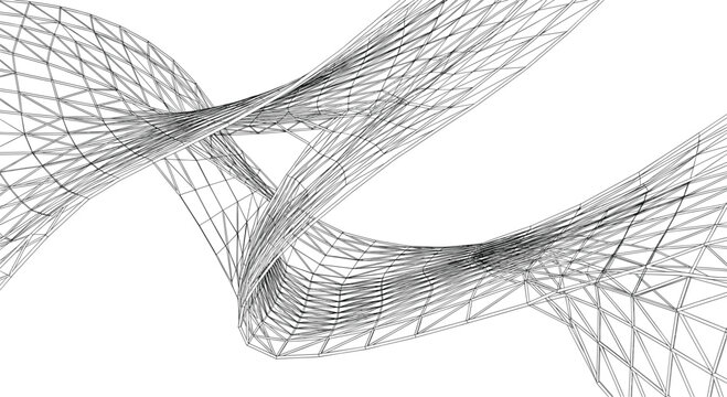 Abstract Wireframe Mesh Surface with Geometric Lines for Digital Technology and Architectural Design