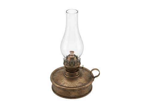Antique Brass Oil Lamp with Clear Glass Chimney and Rustic Metal Base Perfect for Vintage Decor and Nostalgic Ambiance