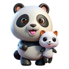 Fototapeta premium Adorable cartoon panda holding a small cub as PNG asset