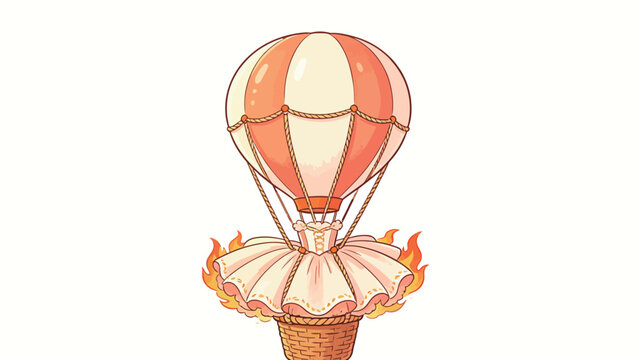 Charming whimsical hot air balloon adorned with a ballet tutu and dancing flames in soft pastel