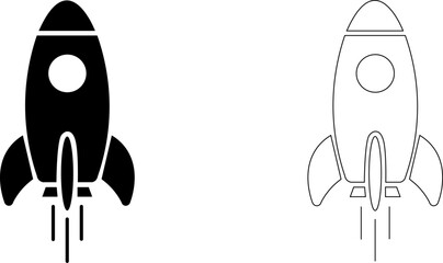 Black rocket ship icon with exhaust symbolizing launch space travel business startup and rapid progress © JahirulIslam