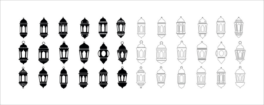 Collection of ornate traditional ramadan lantern graphics with decorative ornament lighting religion celebration
