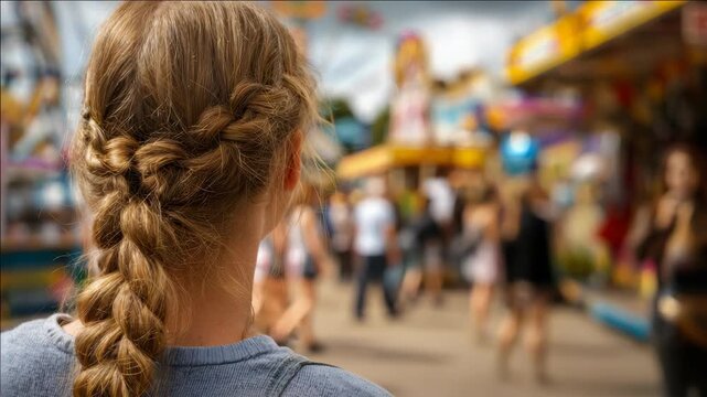 Woman with braid at fair.
