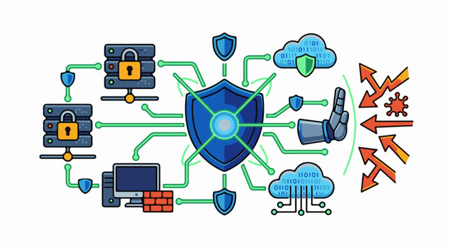 Digital security system with shields servers and incoming threats