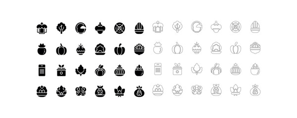 Fototapeta premium Autumn fall theme icon pack in glyph and outline style with seasonal thanksgiving collection illustration