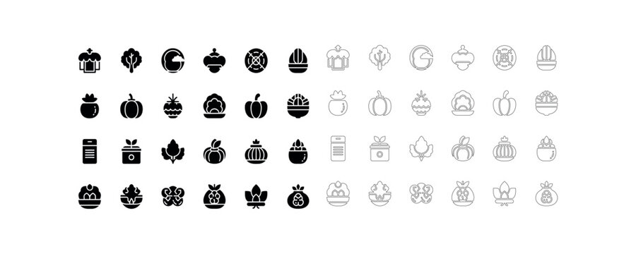 Autumn fall theme icon pack in glyph and outline style with seasonal thanksgiving collection illustration