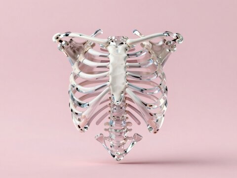 Glass human rib cage and bones floating