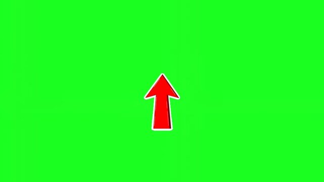 A large red arrow pointing upwards on a green background, indicating direction or movement