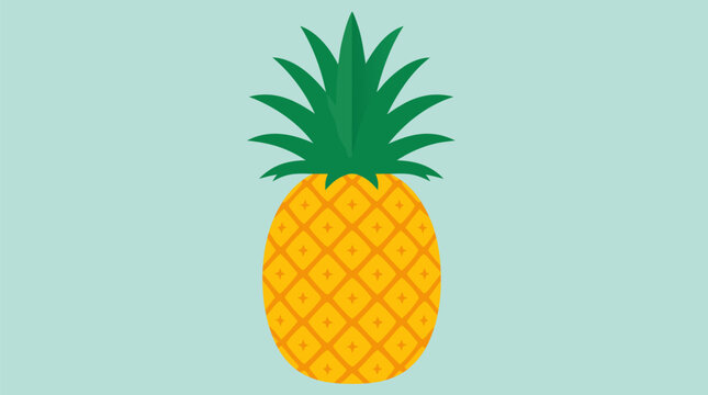 Bright pineapple vector illustration with spiky green crown, golden patterned body and clean pale teal background, tropical fruit art for summer menus, packaging, stickers and vacation branding