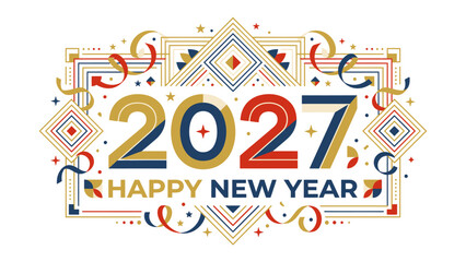Happy New Year 2027: A festive and vibrant graphic design celebrating the arrival of the new year with bold typography and geometric patterns, evoking excitement and anticipation for the future. © abidakhatun