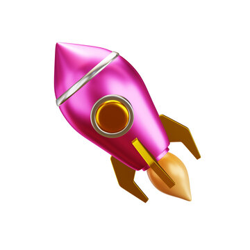 Inflatable pink rocket balloon floating in air. Whimsical party decoration prop for celebrations and events.